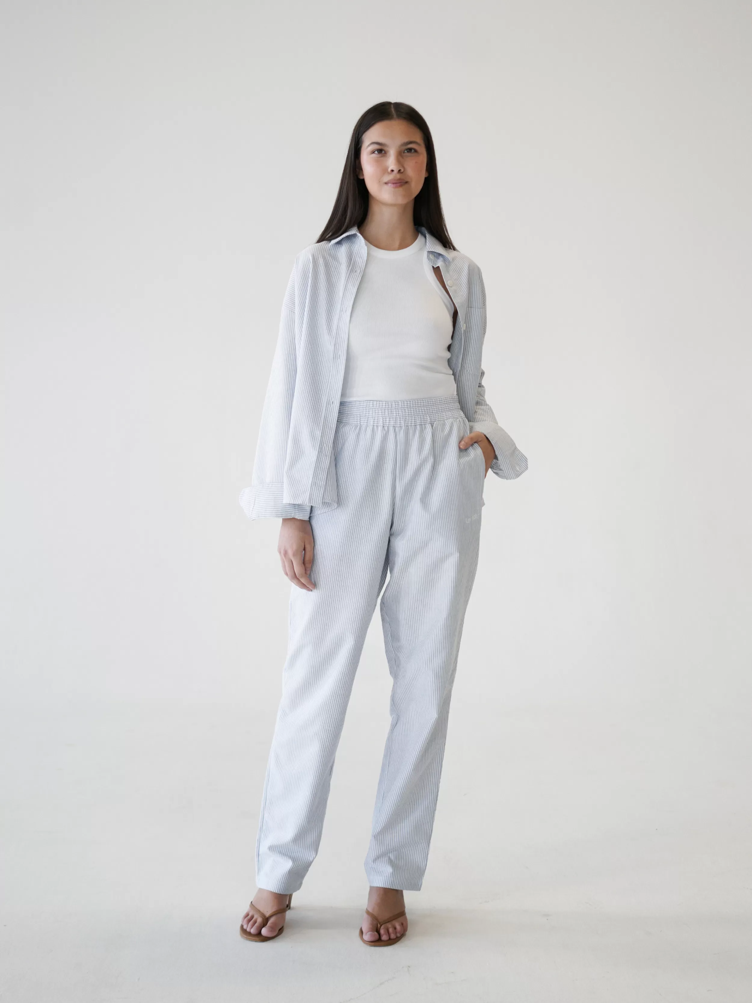 Clearance Djerf Avenue Breezy Pants Blue Stripe