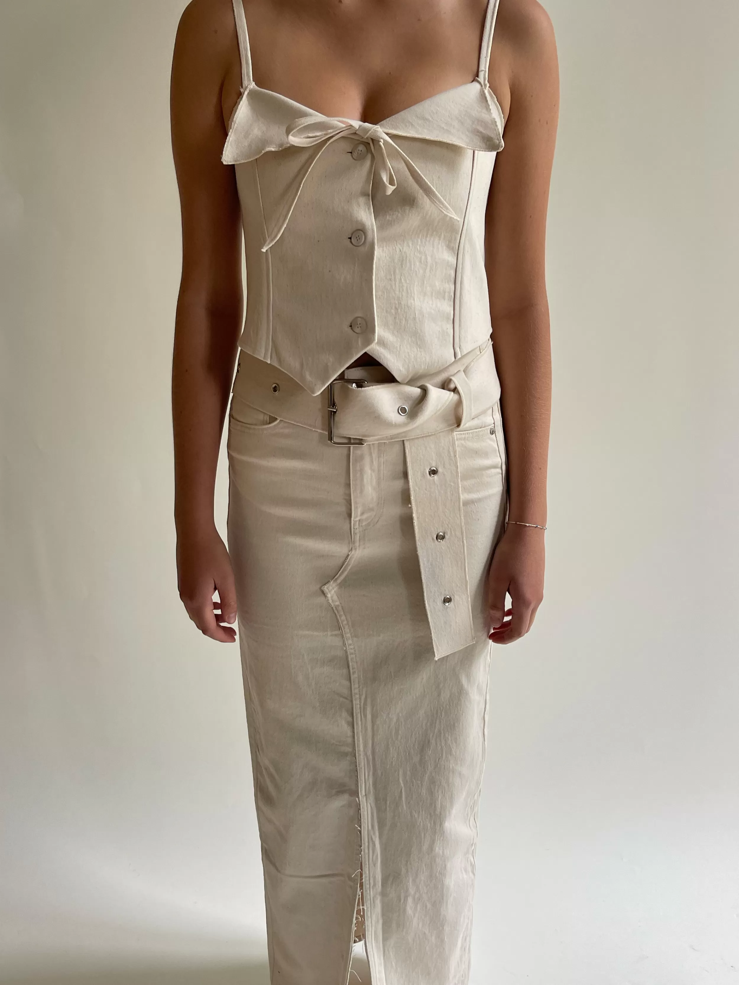 Shop Djerf Avenue Remake Denim Butterfly Belt Cream